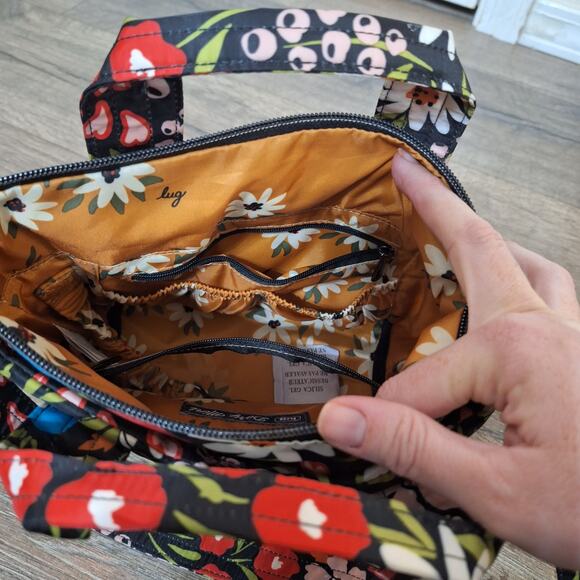 New Lug Dori Mini Tote Crossbody Floral Black Bag Purse - Picture 7 of 8